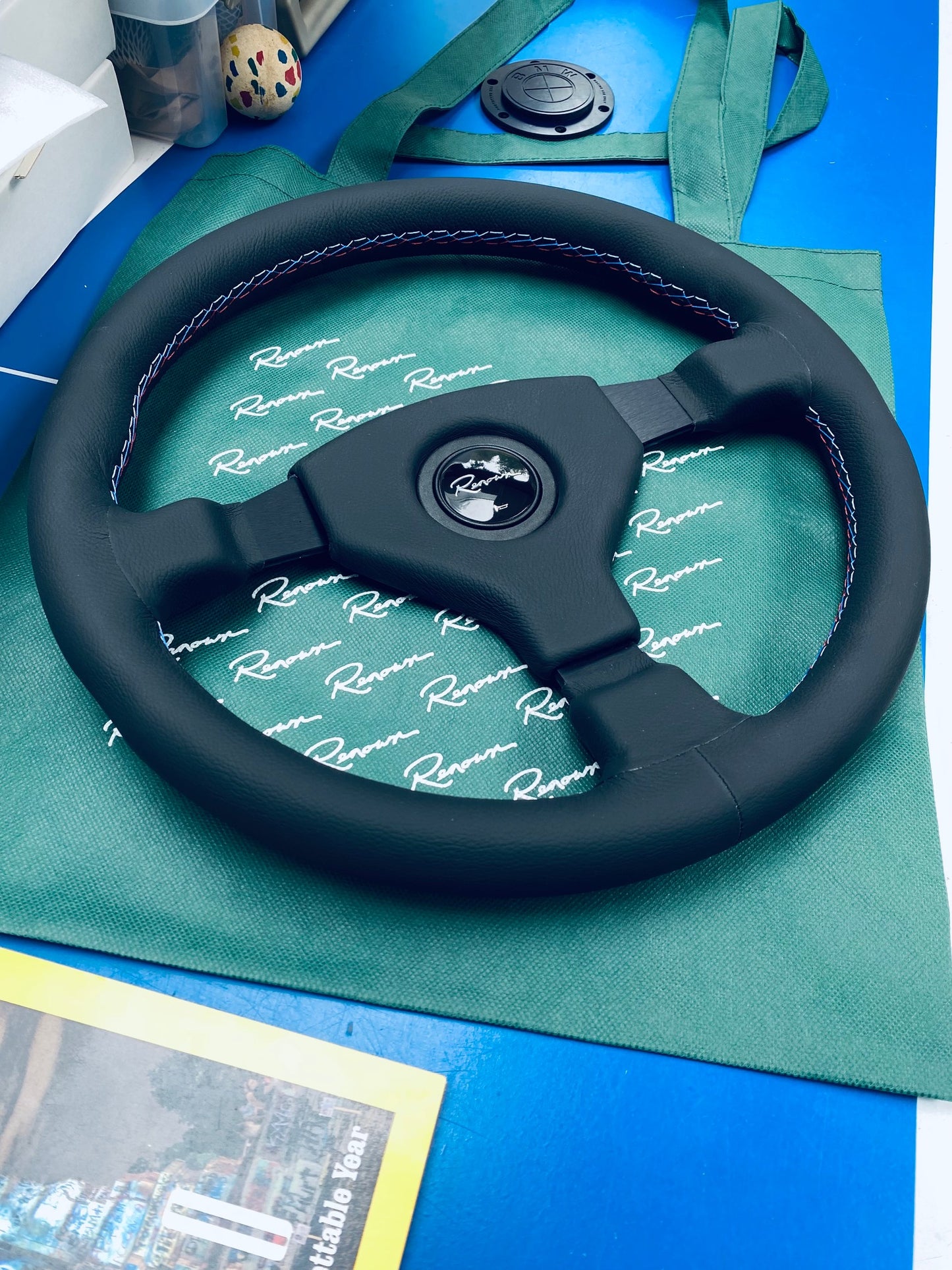 Renown Champion Motorsport Leather Horn Pad Steering Wheel