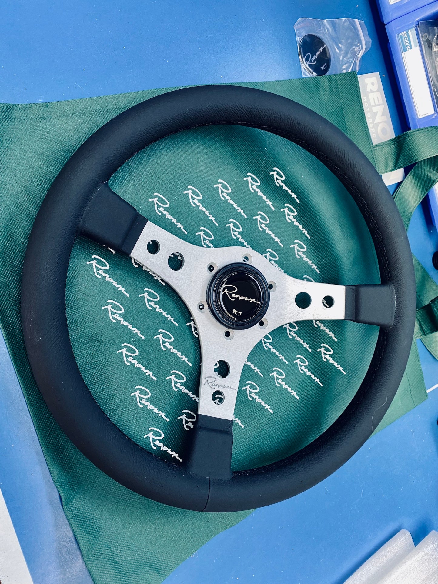 Renown Riverside Silver Motorsport Leather Steering Wheel